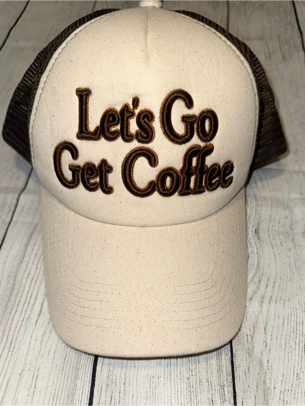 Anthropologie Let’s Go Get Coffee Trucker Hat